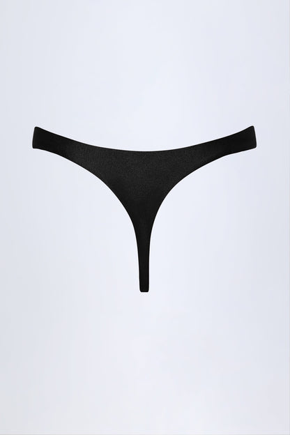 Hardware-Detail Thong Bikini Bottoms in Black