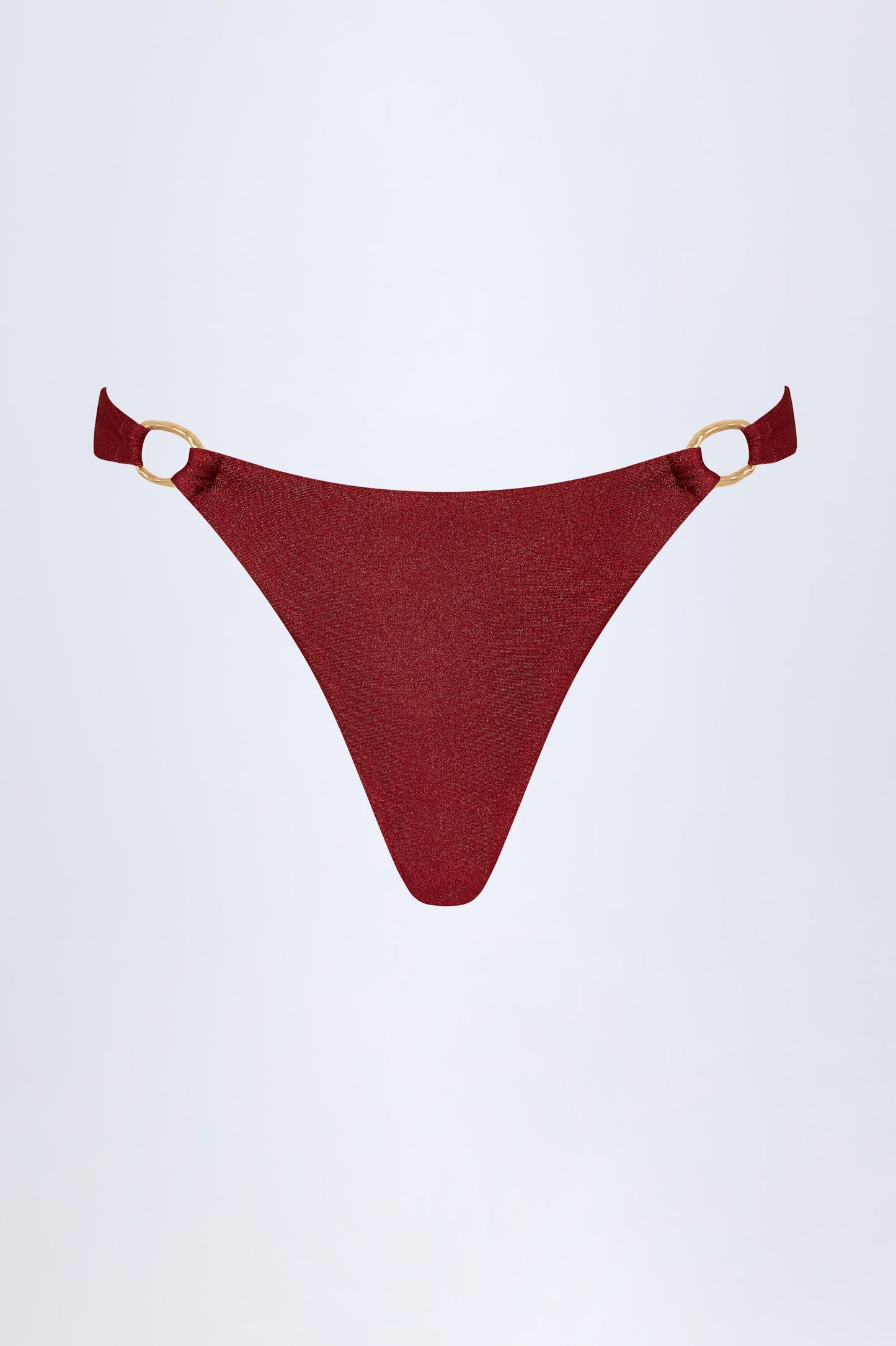 Hardware-Detail Thong Bikini Bottoms in Dark Cherry