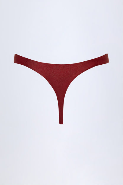 Hardware-Detail Thong Bikini Bottoms in Dark Cherry