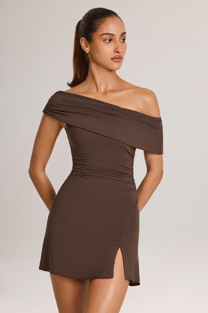 Modal Asymmetric A-Line Mini Dress in Chocolate Brown