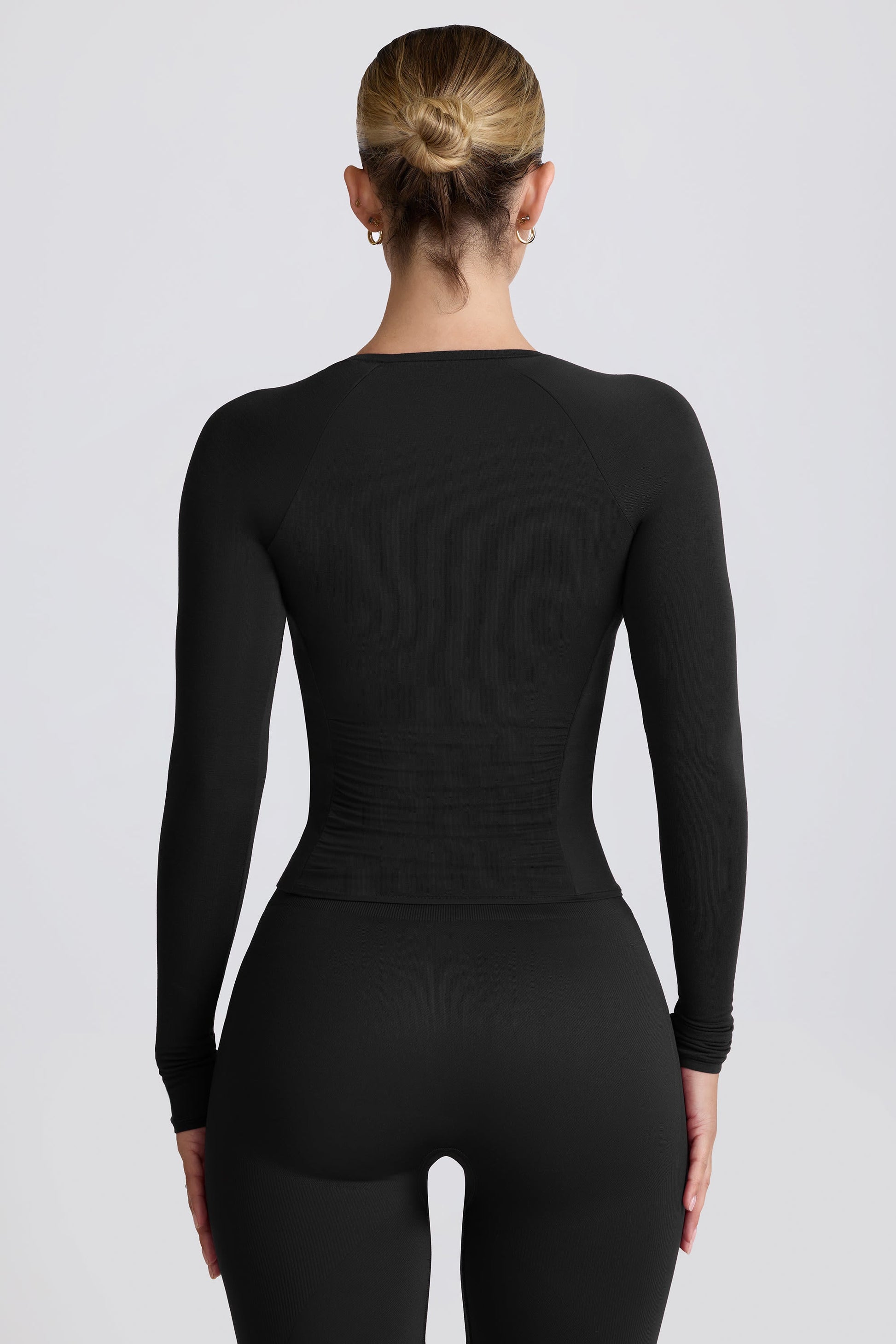 Modal Ruched Long-Sleeve Top in Black