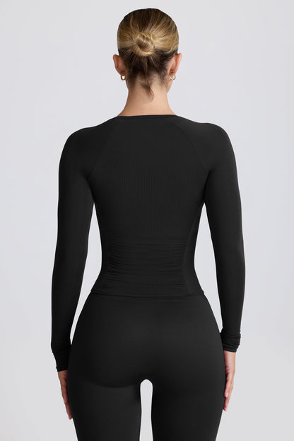 Modal Ruched Long-Sleeve Top in Black