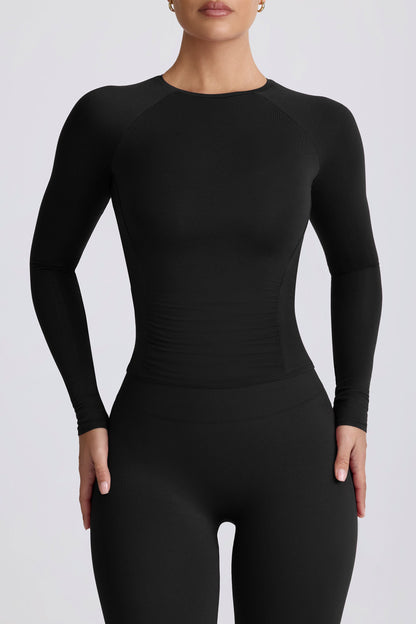 Modal Ruched Long-Sleeve Top in Black