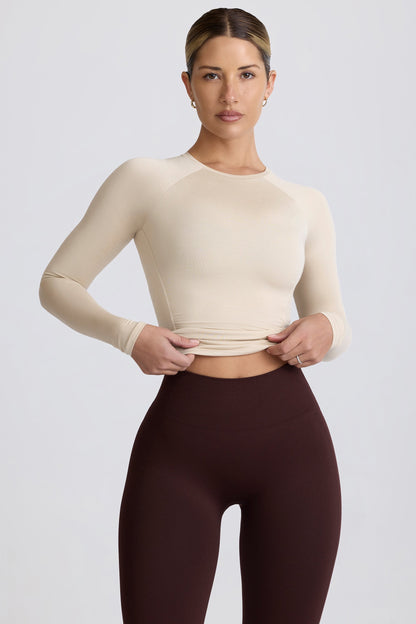 Modal Ruched Long-Sleeve Top in Bone