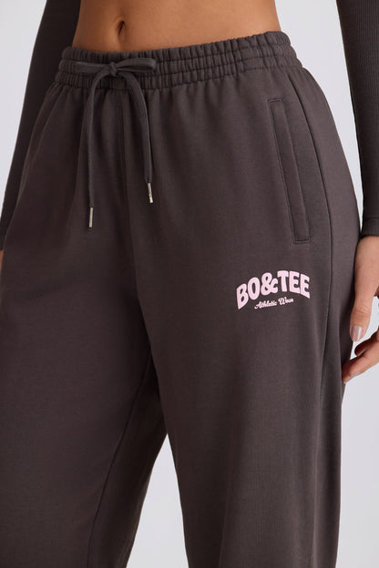 Mid-Rise Wide-Leg Joggers in Charcoal Grey