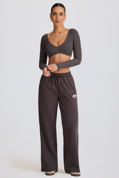Mid-Rise Wide-Leg Joggers in Charcoal Grey