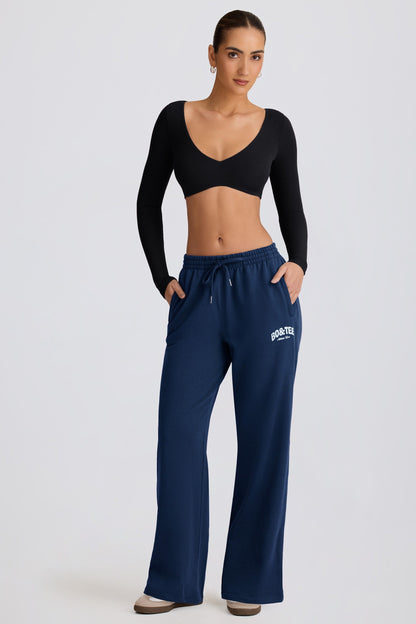 Mid-Rise Wide-Leg Joggers in Dark Navy