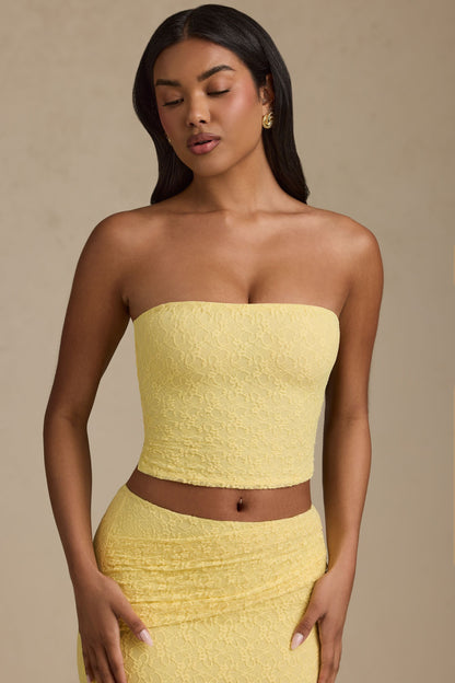 Ruched Strapless Lace Top in Pastel Yellow