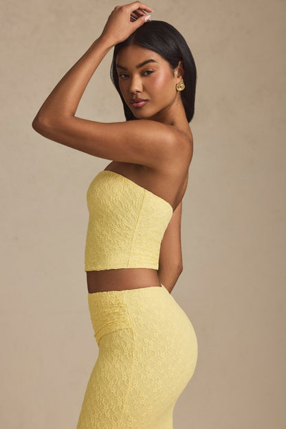 Ruched Strapless Lace Top in Pastel Yellow