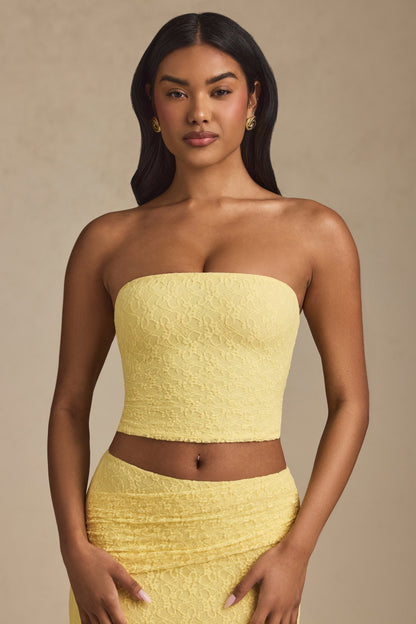 Ruched Strapless Lace Top in Pastel Yellow