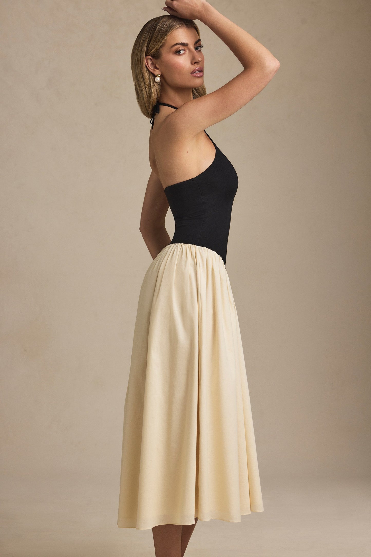 Halterneck A-Line Midaxi Dress in Black