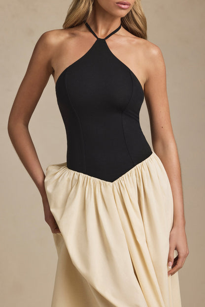 Halterneck A-Line Midaxi Dress in Black