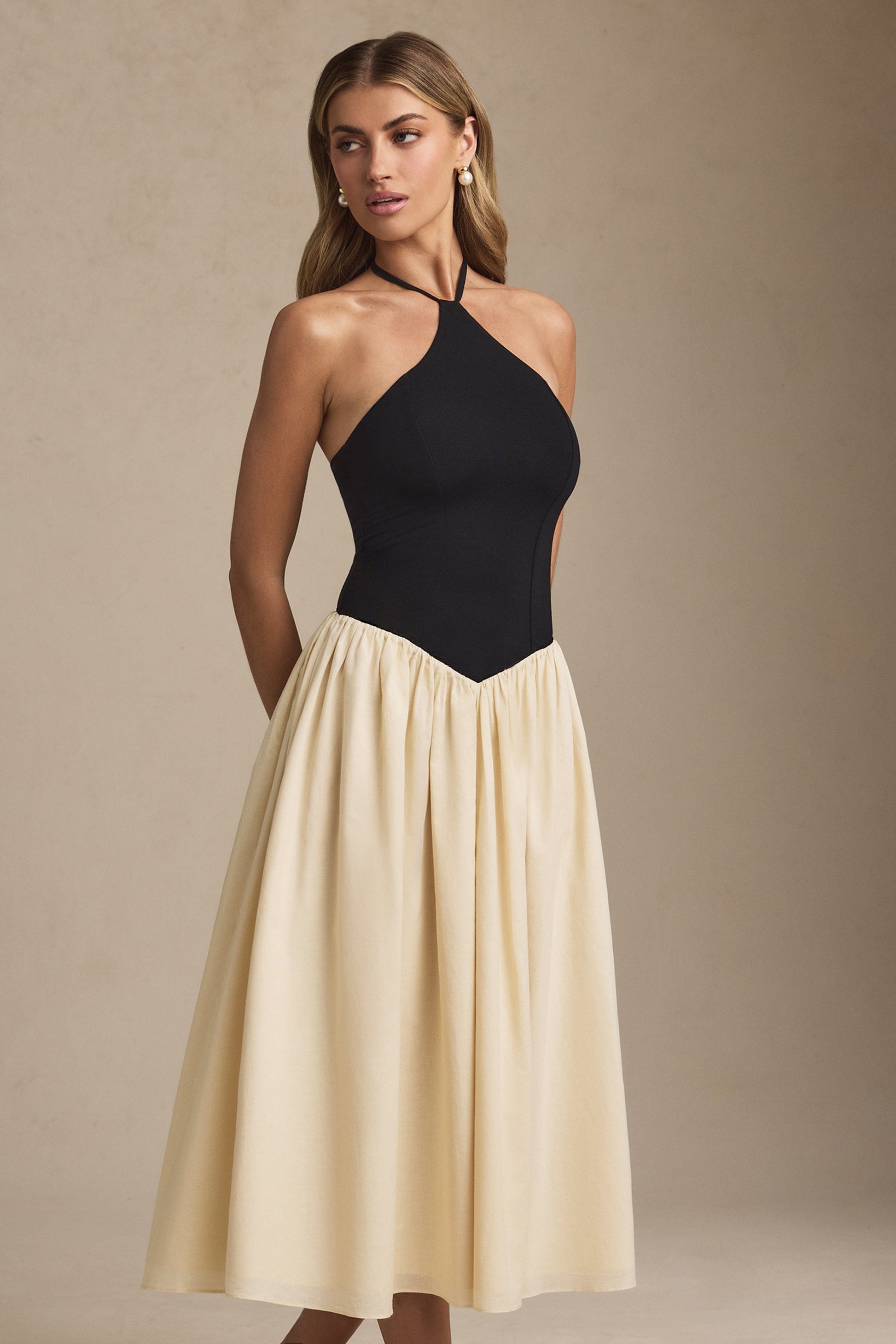 Halterneck A-Line Midaxi Dress in Black