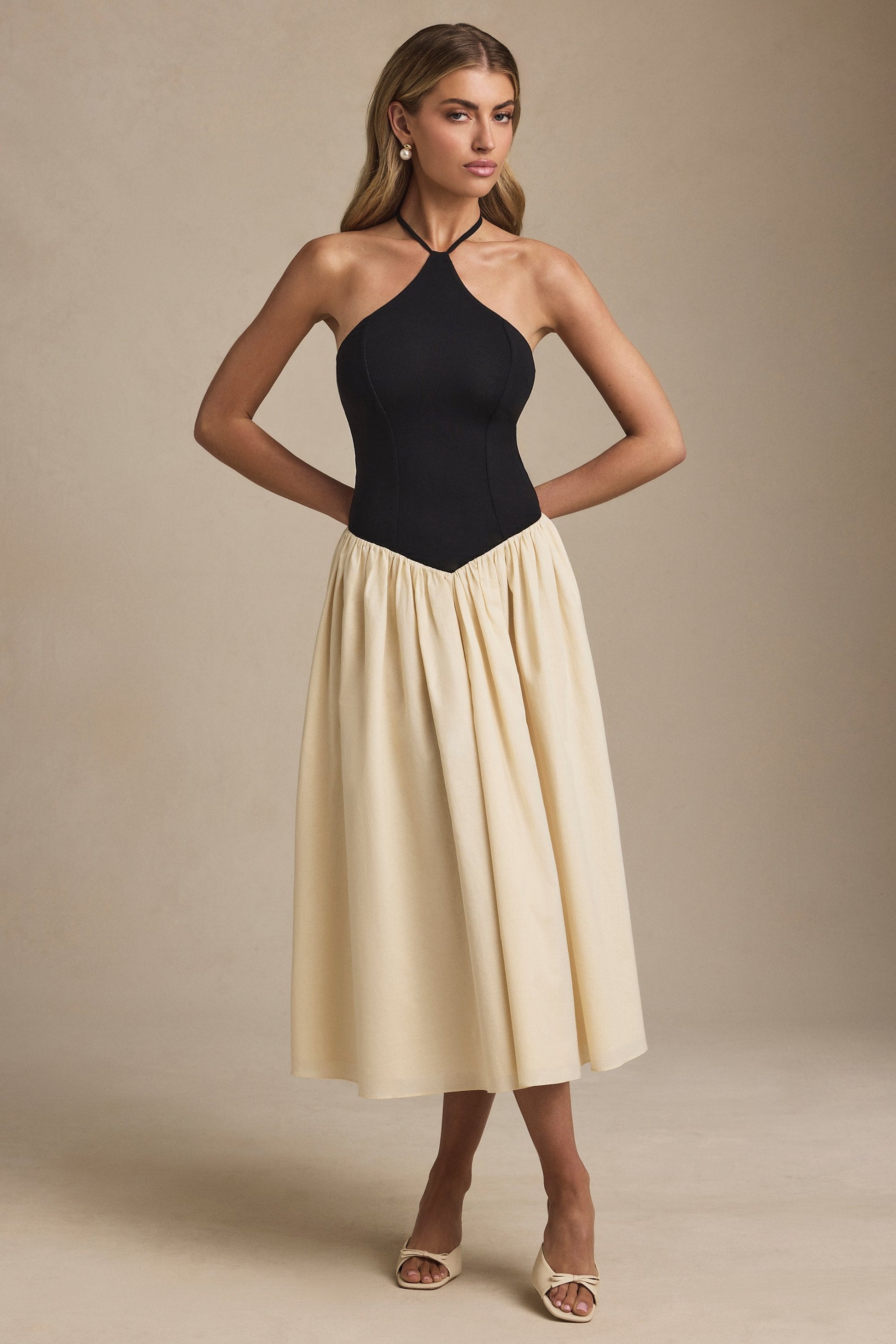 Halterneck A-Line Midaxi Dress in Black