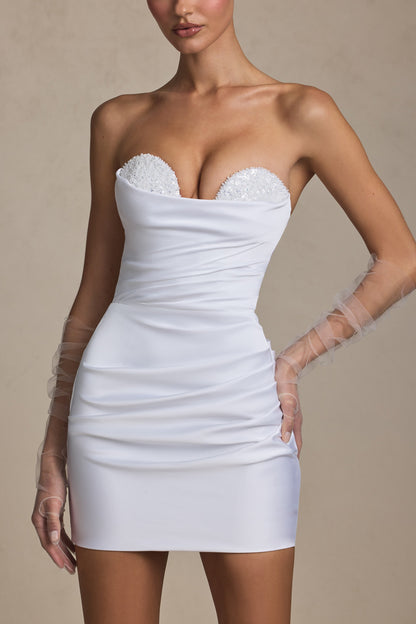 Ruched Corset Mini Dress in White