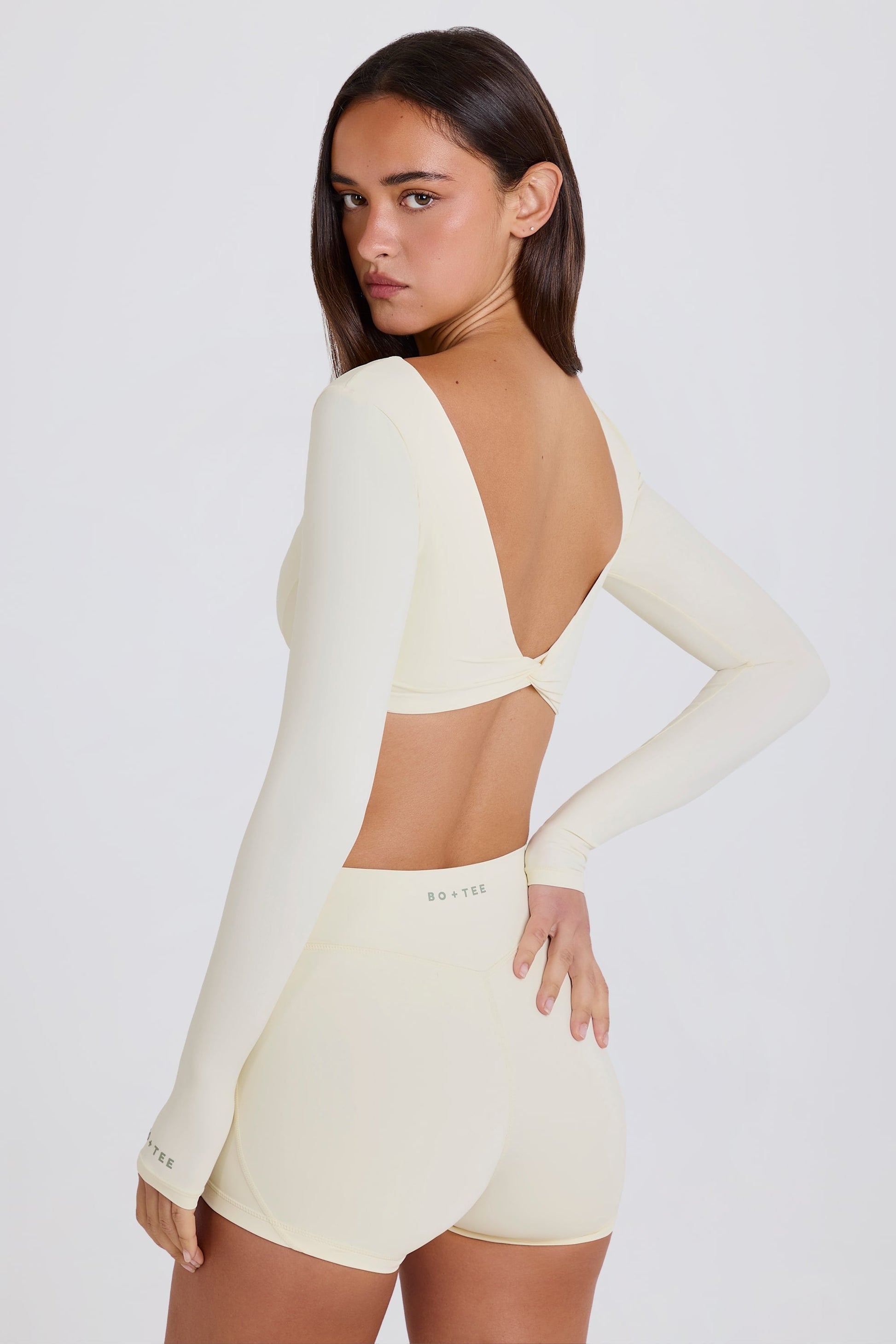 Multiway Long-Sleeve Crop Top in Cream
