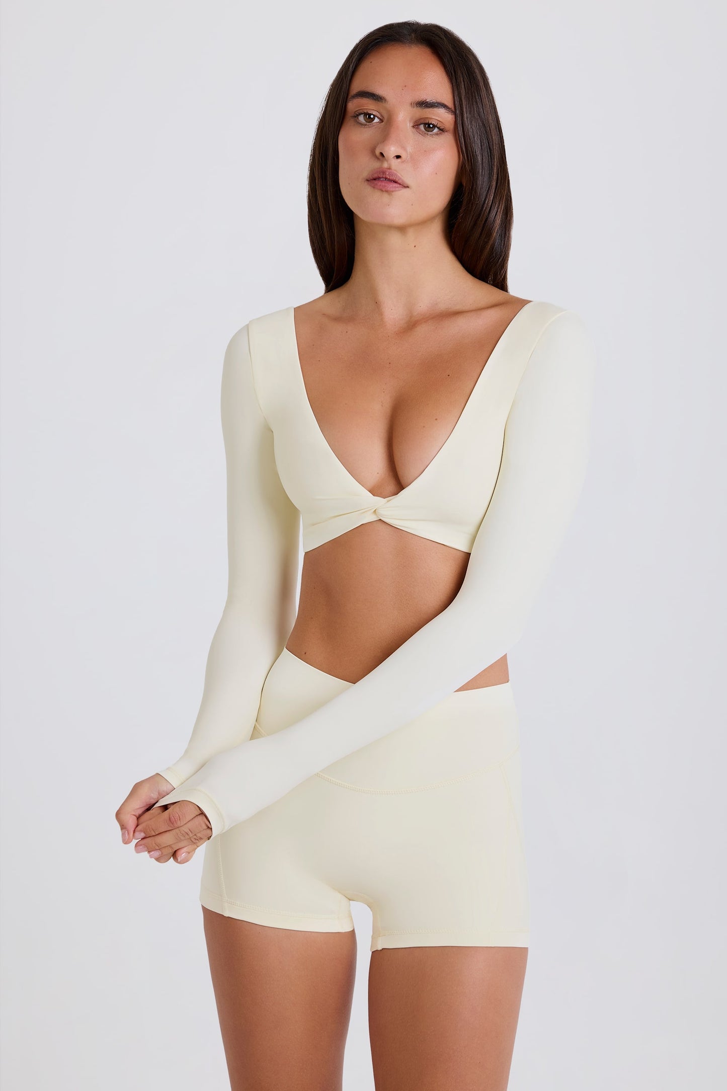 Multiway Long-Sleeve Crop Top in Cream