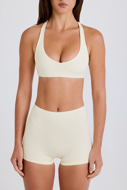 V-Neck Cross-Back Sports Bra in Cream
