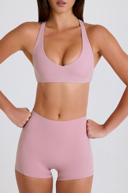 V-Neck Cross-Back Sports Bra in Mauve