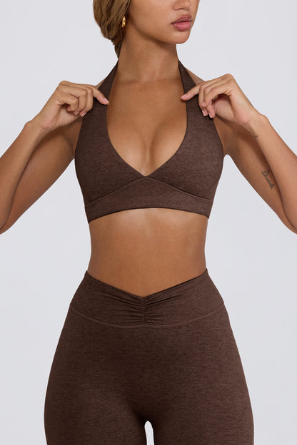 V-Neck Sports Bra in Pecan Marl