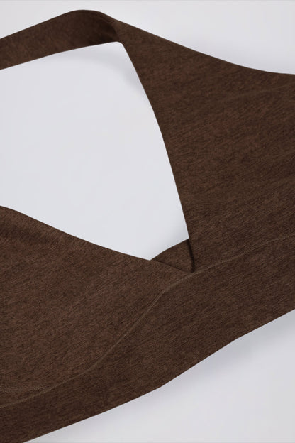 V-Neck Sports Bra in Pecan Marl