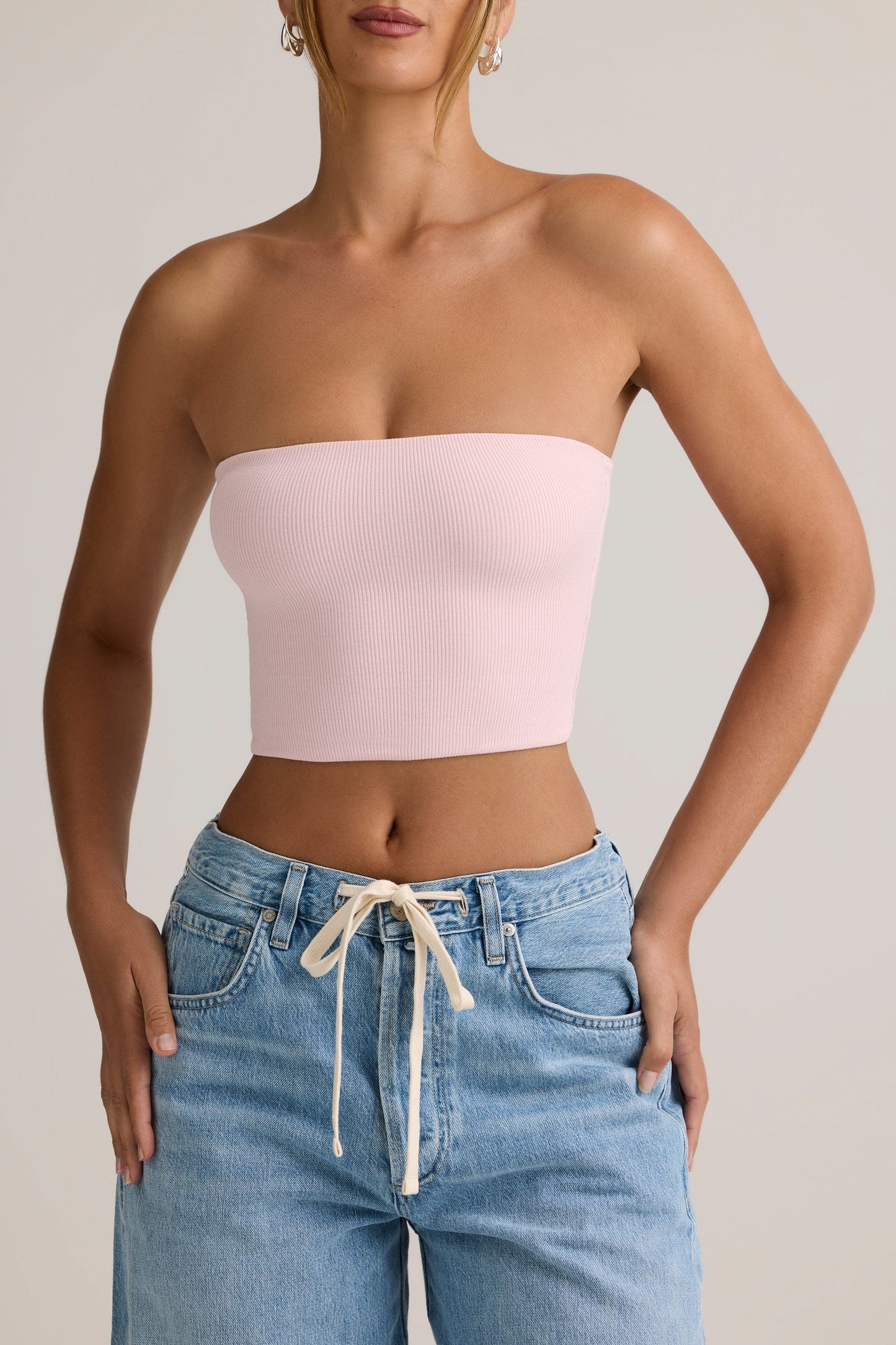 Modal Strapless Crop Top in Baby Pink