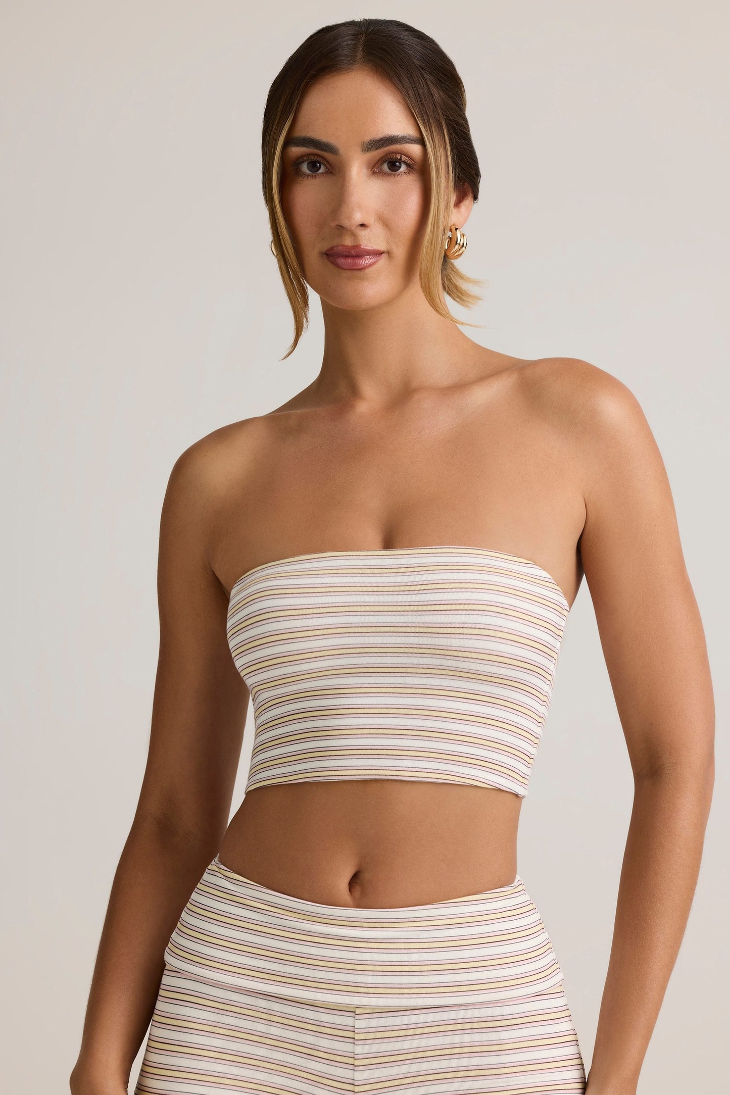 Modal Strapless Crop Top in Pink Yellow Stripe