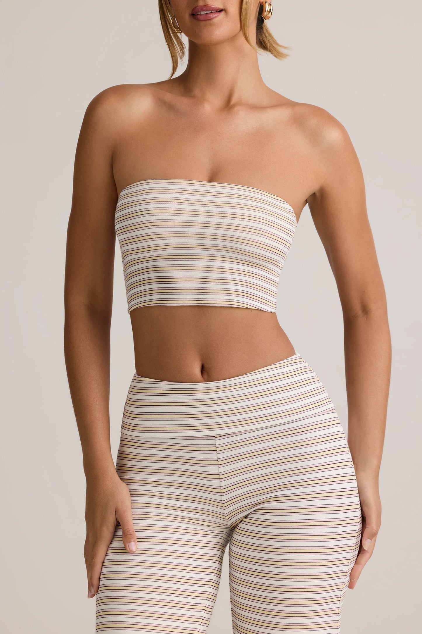 Modal Strapless Crop Top in Pink Yellow Stripe