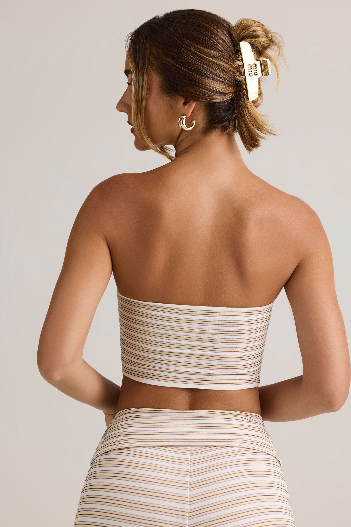 Modal Strapless Crop Top in Pink Yellow Stripe