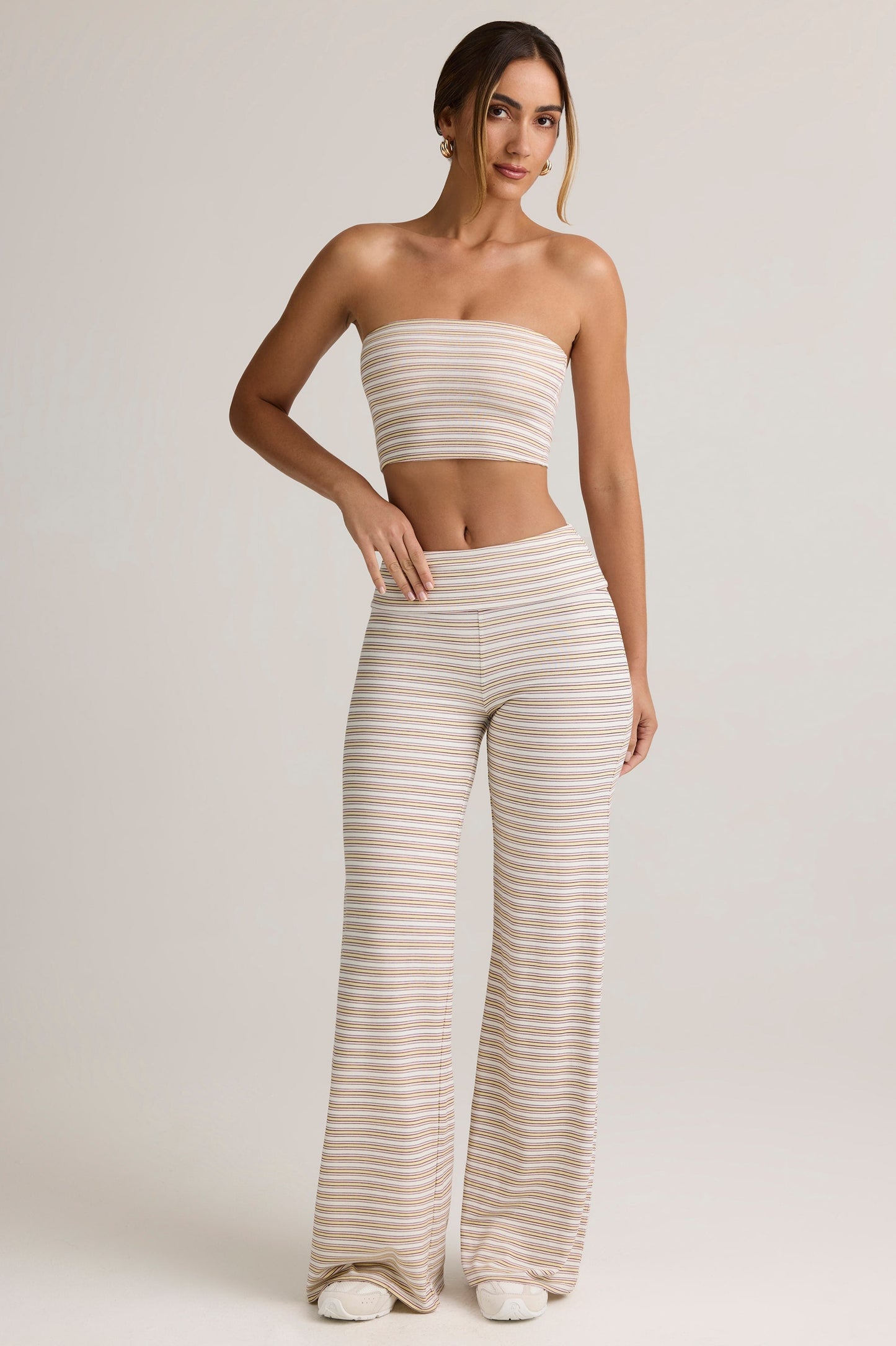 Modal Strapless Crop Top in Pink Yellow Stripe
