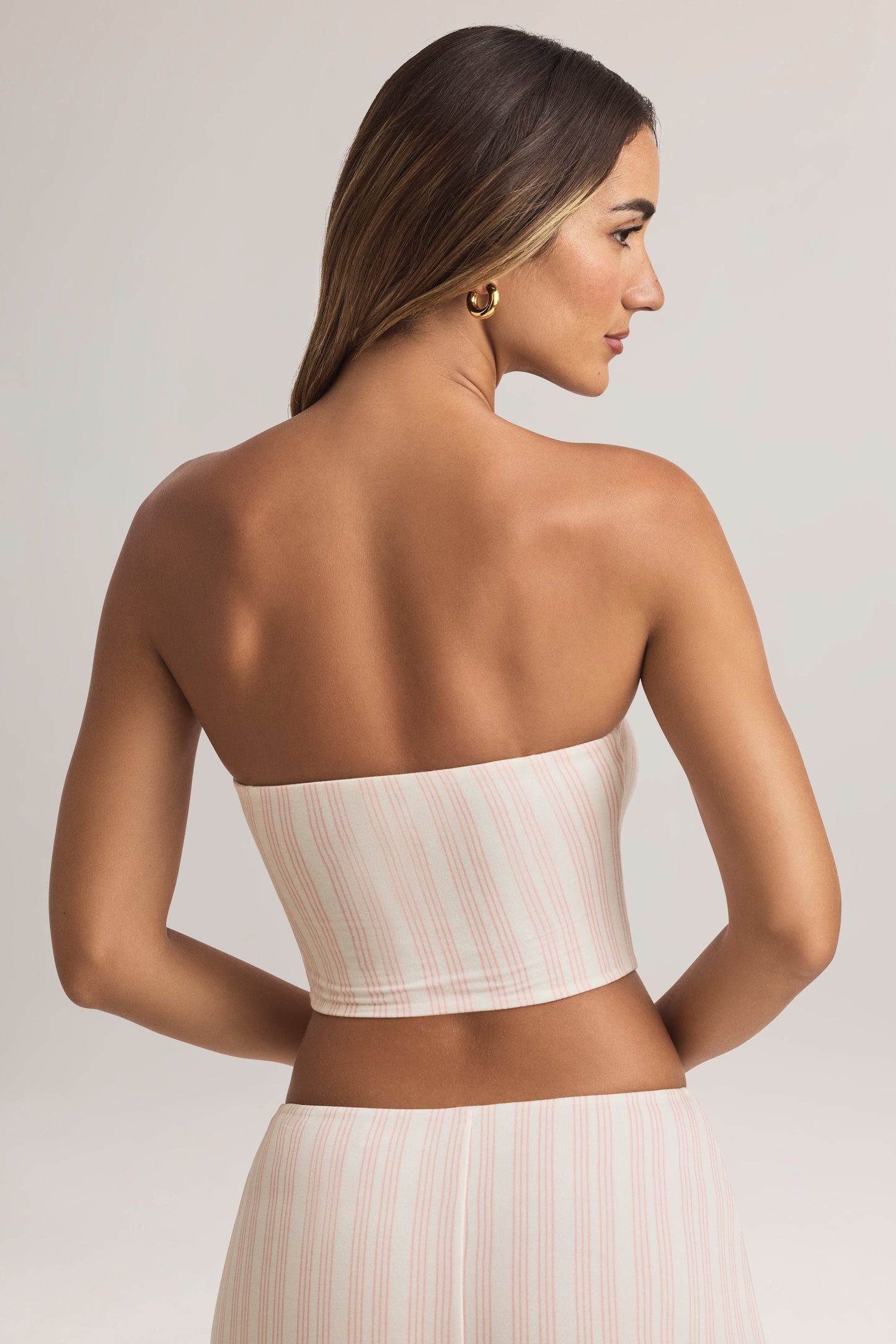 Modal Strapless Crop Top in Stripe Print