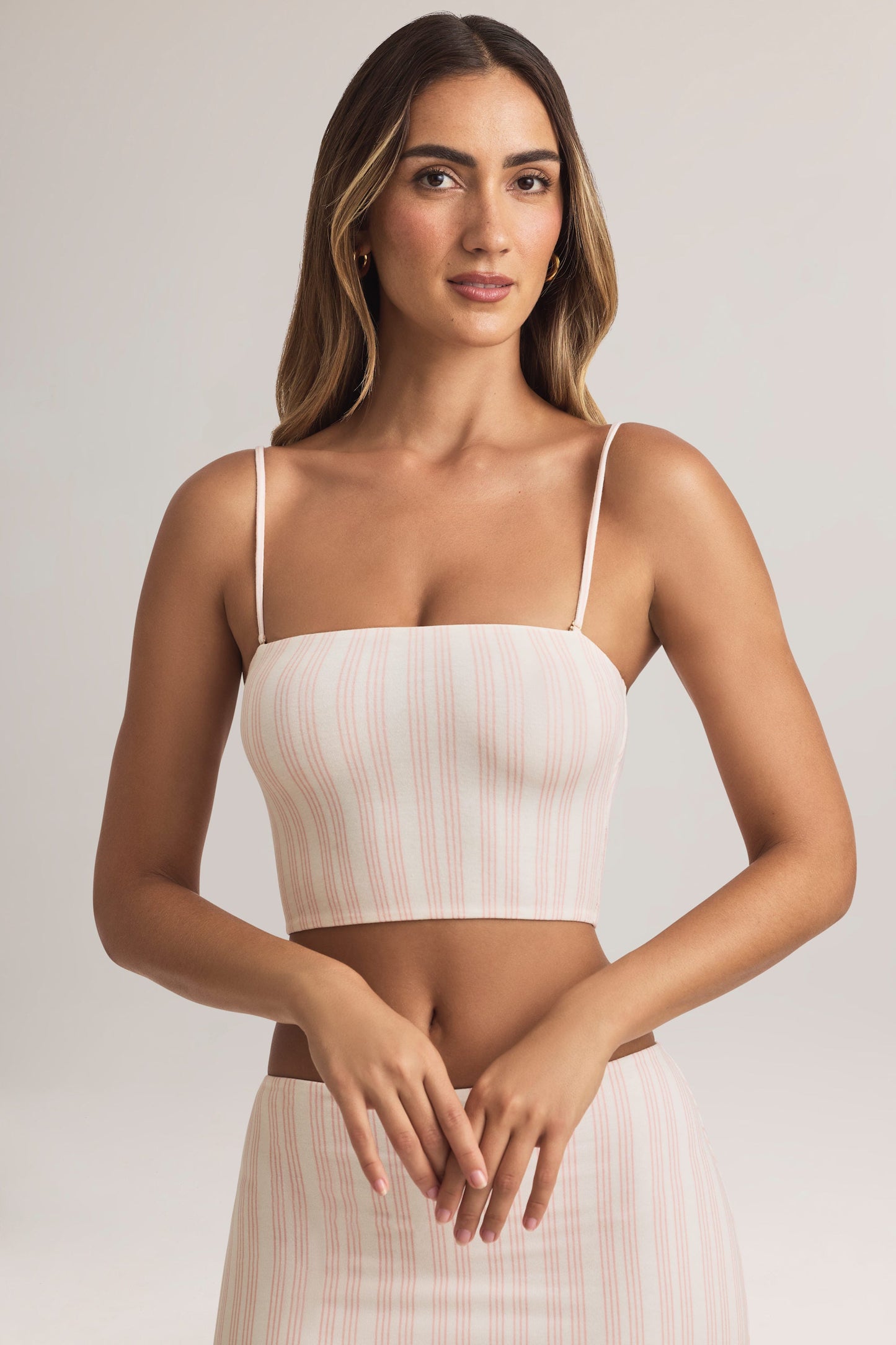 Modal Strapless Crop Top in Stripe Print