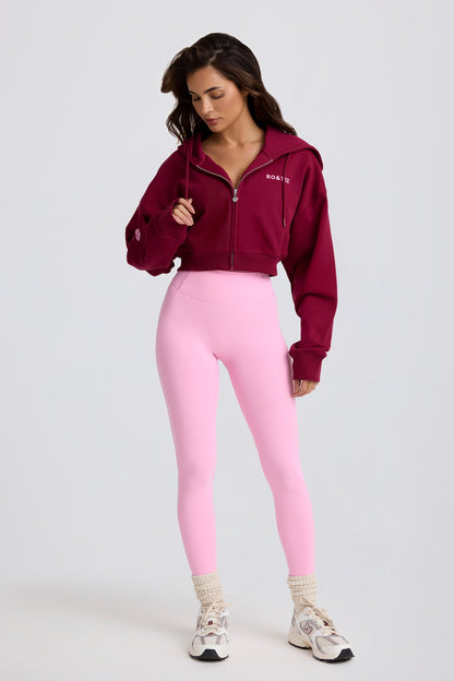 Cropped Zip-Up Hoodie in Burgundy