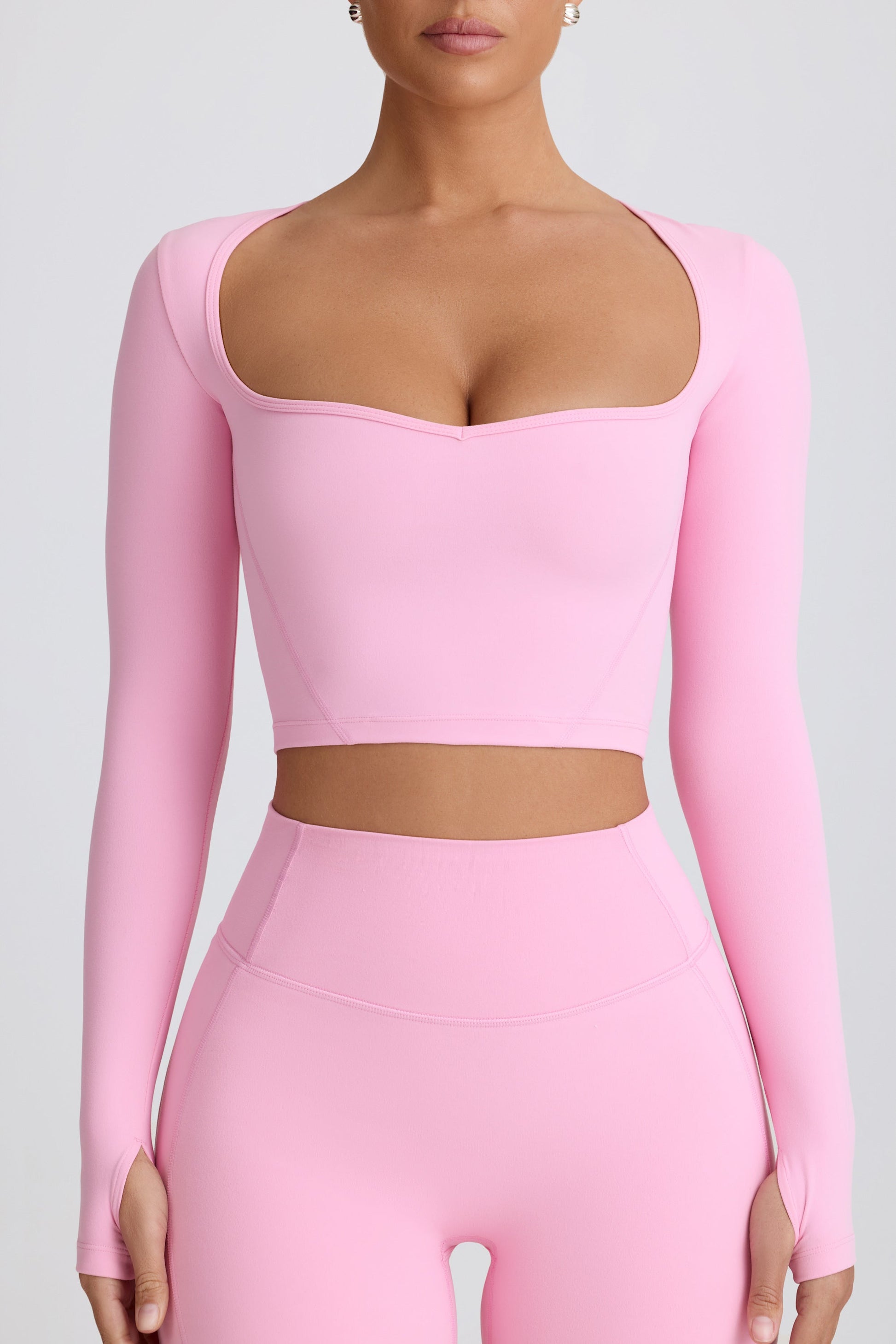 Soft Active Sweetheart-Neck Crop Top in Baby Pink