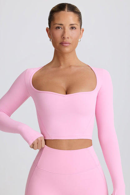 Soft Active Sweetheart-Neck Crop Top in Baby Pink