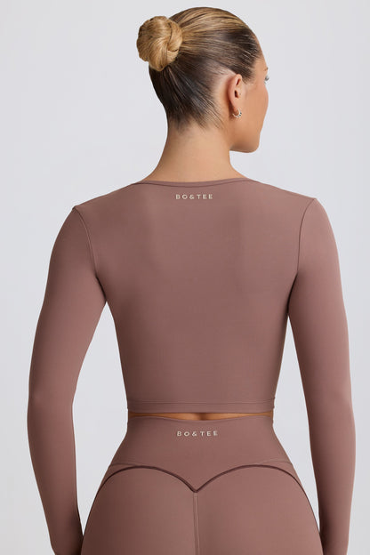 Soft Active Sweetheart-Neck Crop Top in Mocha