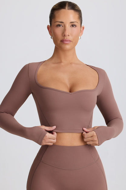 Soft Active Sweetheart-Neck Crop Top in Mocha