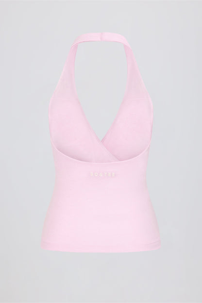 Wrap Halterneck Tank Top in Pale Pink Marl