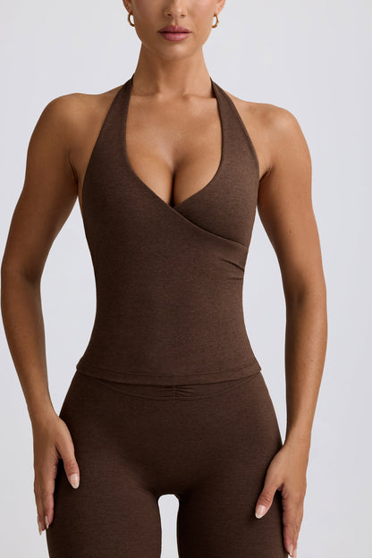 Wrap Halterneck Tank Top in Pecan Marl