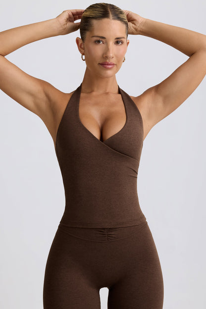 Wrap Halterneck Tank Top in Pecan Marl