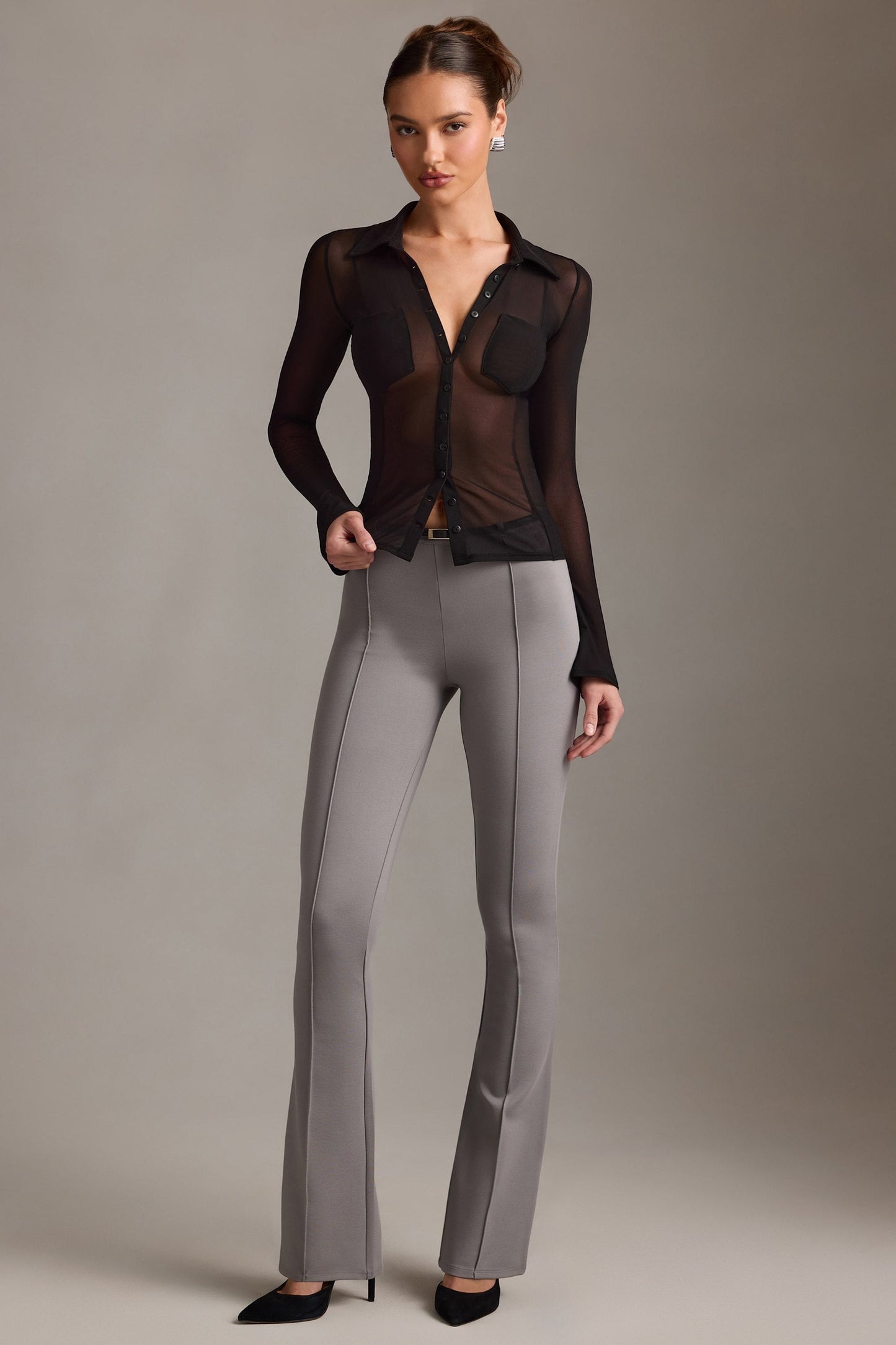 Sheer Long-Sleeve Shirt in Black