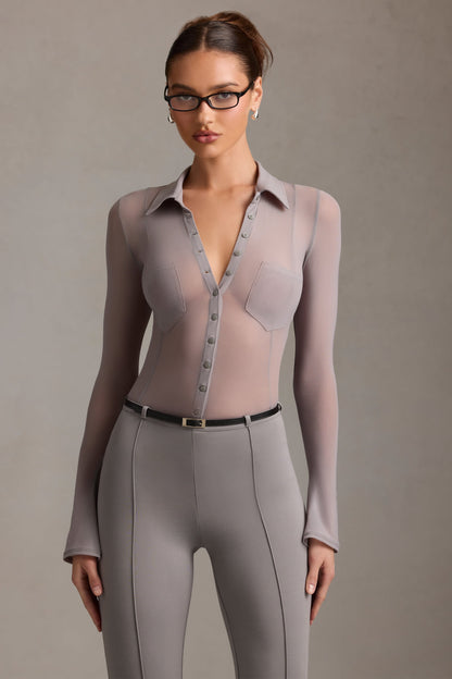Sheer Long-Sleeve Shirt in Grey